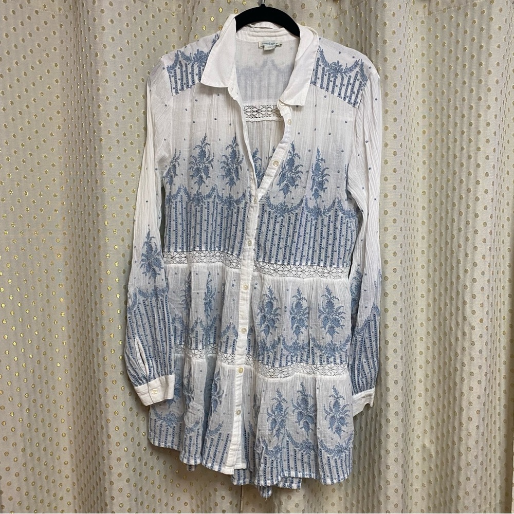Sundance Womens Royal Riviera Tunic Top Embroidered Tiered